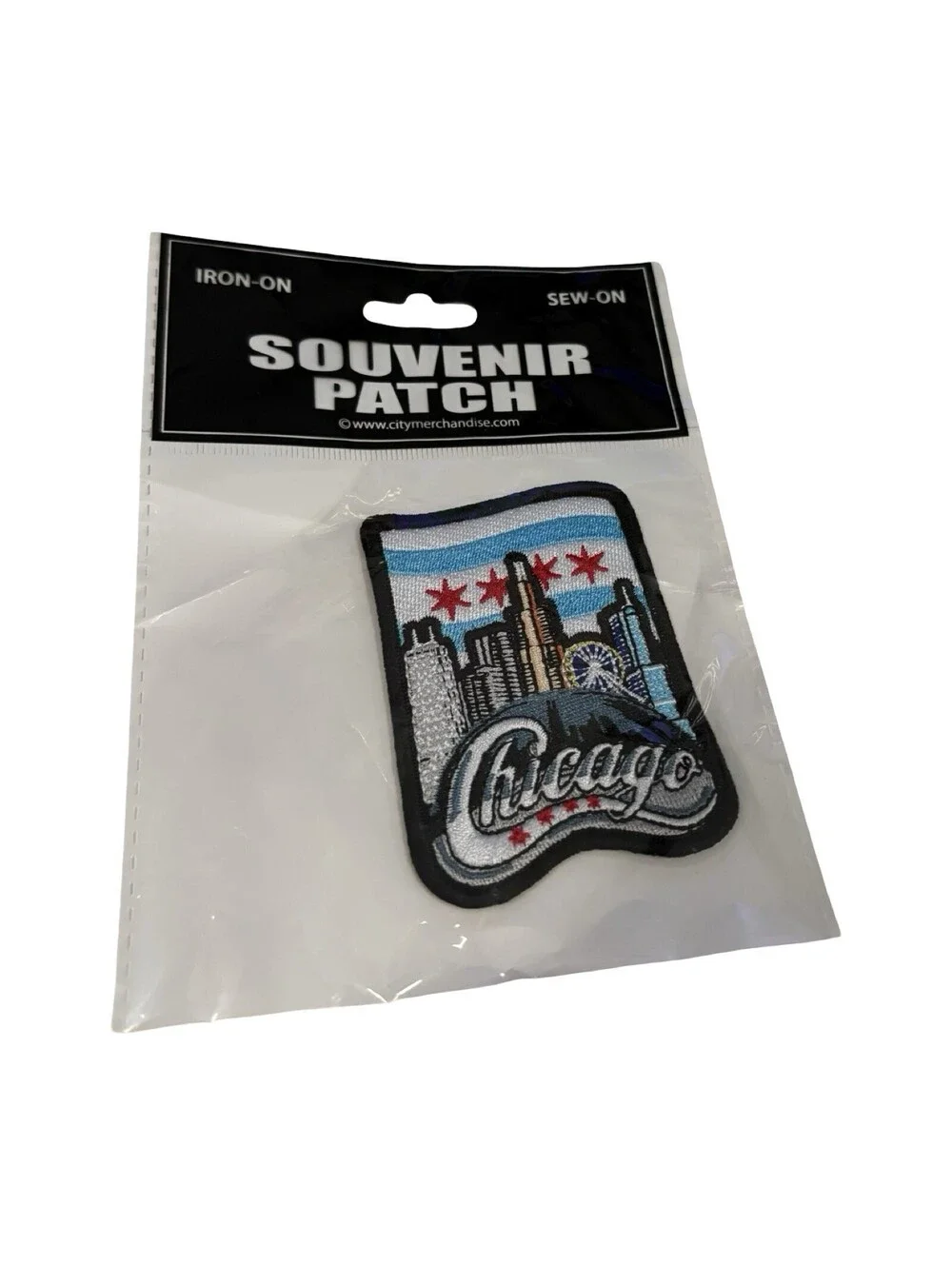 VTG CHICAGO THE WINDY CITY Woven Iron On Patch Willis Tower The Bean Hancock Ctr